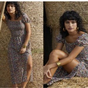 Molly Bracken Multi Floral Smocked
Midi Dress Open
Lace Up Back
Womens Size Xl